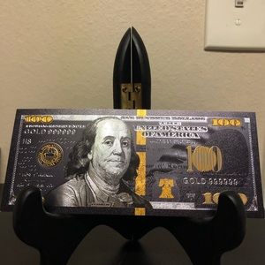 24k Gold / Black Foil Plated $100 (One Hundred US Dollar) Banknote